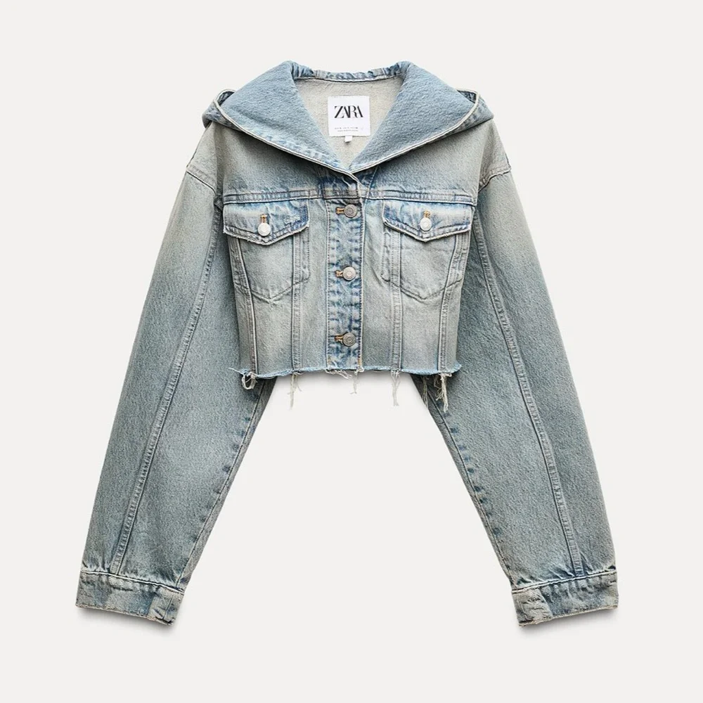 ZARA TRF CROP DENIM JACKET - Picture 1 of 4
